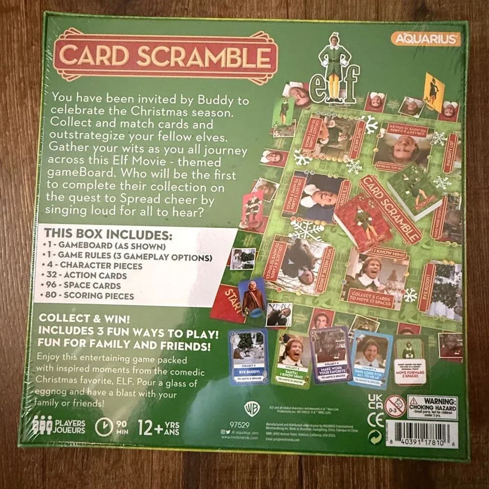 Aquarius Buddy the Elf Card Scramble Board Game of Collection & Strategy